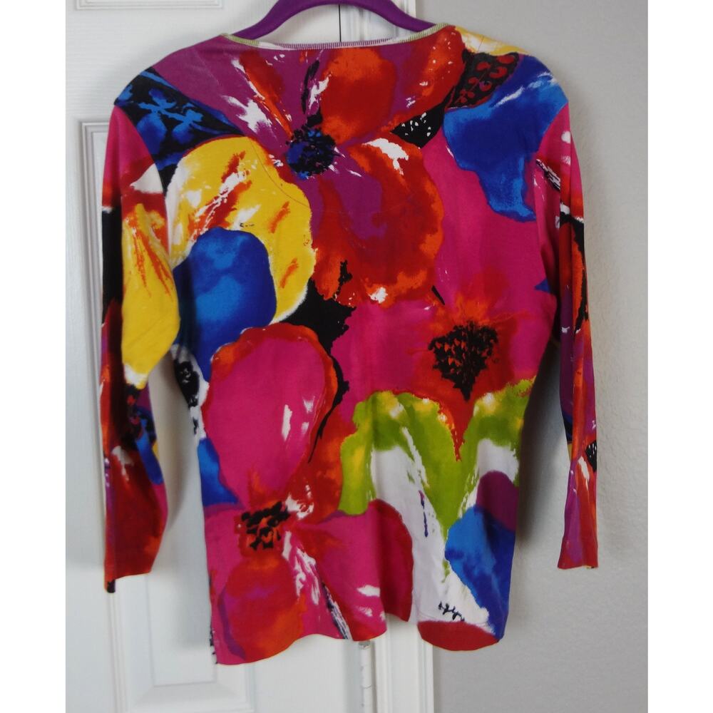 Vintage 90s Y2K Chicos 1 Floral Top 3/4 Sleeve COTTON Medium Pink Whimsical - Picture 4 of 6